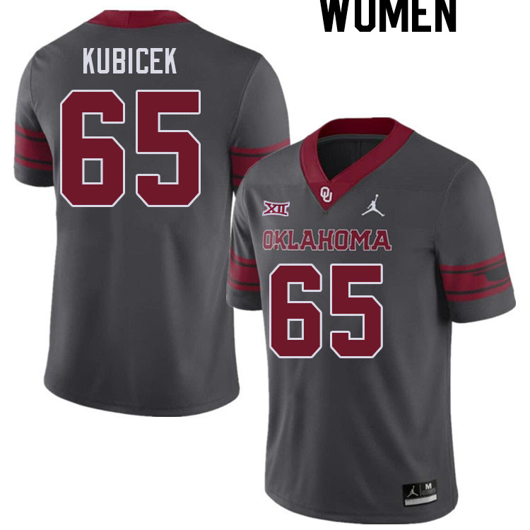 Women #65 Ty Kubicek Oklahoma Sooners College Football Jerseys Stitched Sale-Charcoal